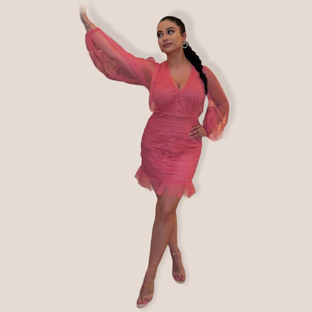 Misguided pink scrunched dress